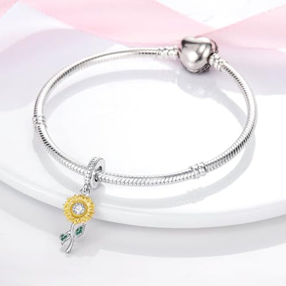 HONGRUI 925 Sterling Silver Charm for Bracelets Fashion Women Jewelry Gift - color: Golden Sunflower