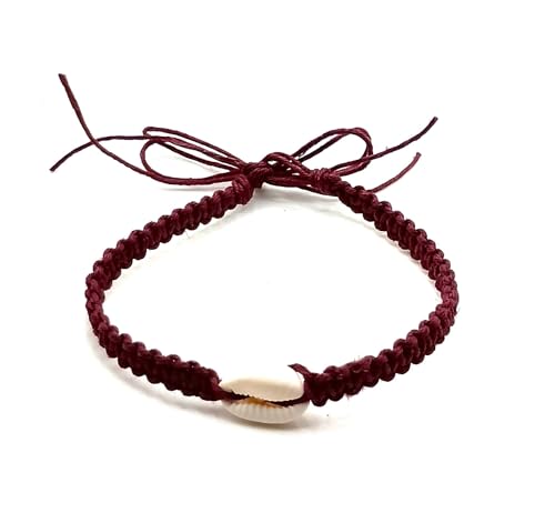 Shell Hemp Anklet - color: Burgundy