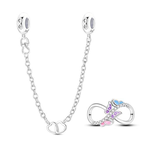 LNQOBU 925 Sterling silver Safety Chain for Bracelet,Family Forever Safety Chain Charm for Bracelet Stopper Spacer Charm Clip Charms Dangle Pendants Beads Jewelry Gift for Women - color: Love – Forever Safety chain