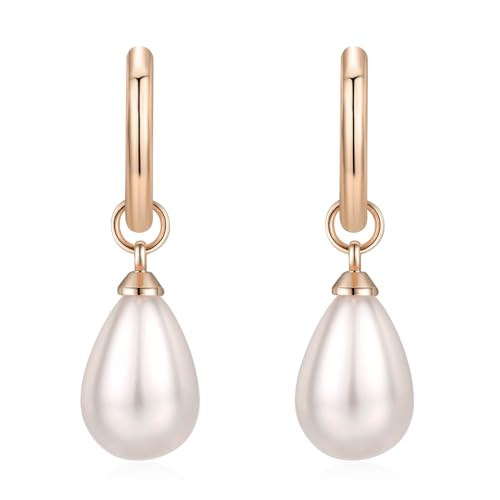 14k Gold Plated Lightweight Pearl Earrings,Trendy Jewelry,Teardrop Hoop Earrings for Women,Pearl Drop Earrings,Elegant Jewelry for Gifts - color: Circle Pearl Rose Gold
