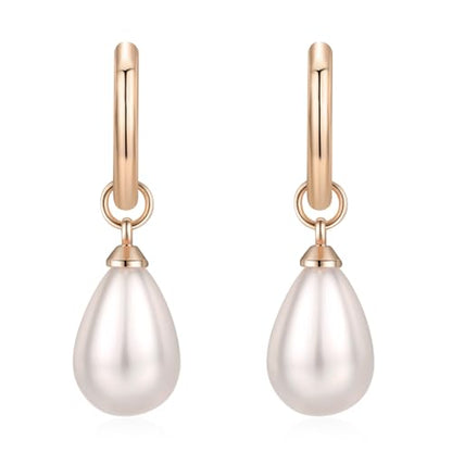 14k Gold Plated Lightweight Pearl Earrings,Trendy Jewelry,Teardrop Hoop Earrings for Women,Pearl Drop Earrings,Elegant Jewelry for Gifts - color: Circle Pearl Rose Gold