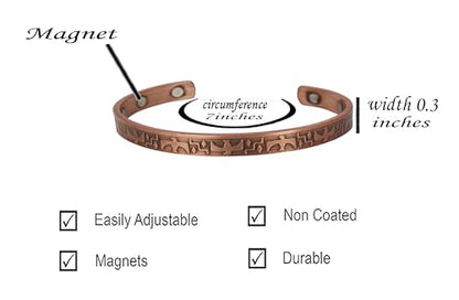 Touchstone magnetic copper bracelets for men women in gift box, engraved | 100% pure solid real adjustable bangle bracelet cuff jewelry; 12X ultra strength with 3500 gauss neodymium magnets; - style: Native American Thunderbird