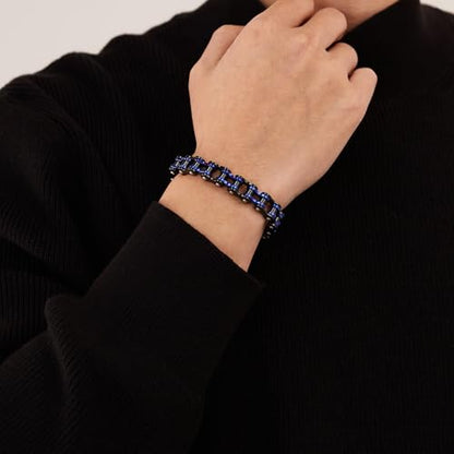 jonline24h Mens Womens Stainless Steel Motorcycle Biker Chain Heavy Bracelet Rock Link Wristband - color: Black Blue