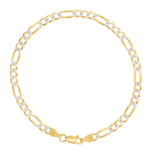 JewelryWeb 925 Sterling Silver Pave Super Flat Figaro Chain Two Tone 4.0mm Anklet Anklet for Women and Men - size: 8 inches