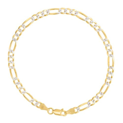 JewelryWeb 925 Sterling Silver Pave Super Flat Figaro Chain Two Tone 4.0mm Anklet Anklet for Women and Men - size: 9 inches