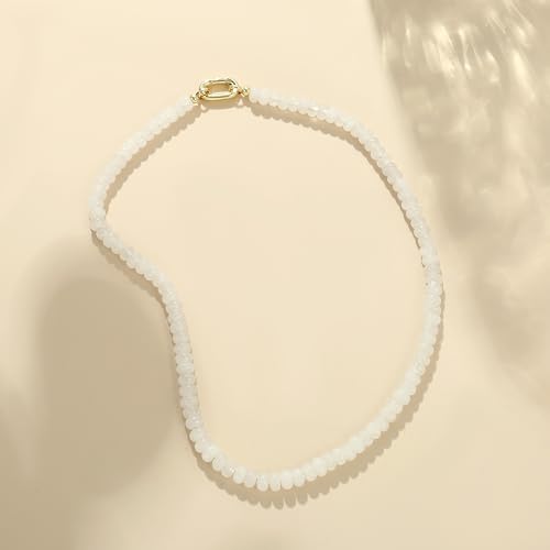CONRAN KREMIX Colorful Stone Beaded Necklace for Women,Natural Gemstone Bead Choker Necklaces Boho Summer Beach Layering Necklace Jewelry Gift for Women - color: Clear white