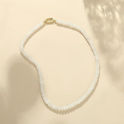 CONRAN KREMIX Colorful Stone Beaded Necklace for Women,Natural Gemstone Bead Choker Necklaces Boho Summer Beach Layering Necklace Jewelry Gift for Women - color: Clear white