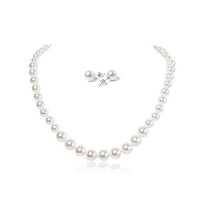 Pearl Necklace and Earring Set for Women Costume Jewelry Set | Elegant Outfit Matching, Wedding Bridesmaid Prom Gifts - style: White 16 inches