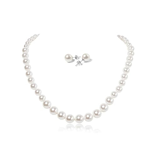 Pearl Necklace and Earring Set for Women Costume Jewelry Set | Elegant Outfit Matching, Wedding Bridesmaid Prom Gifts - style: White 18 inches
