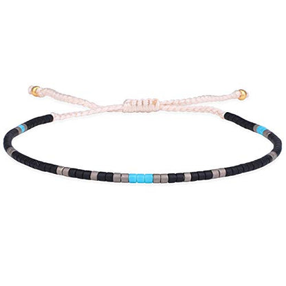 KELITCH Women Friendship Bracelet Seed Beads Miyuki Thin Strand Bracelets Adjustable Boho Jewelry - color: Black 88F