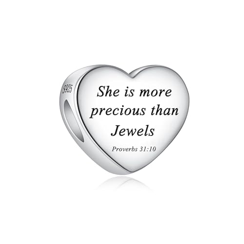 Bible Family Mom Wife Love Heart Dangle Charm 925 Sterling Silver Charms fits Bracelets and Necklace Pendant Bead Charms Jewelry Present for Women Family Friends - style: Bible - She is more precious than Jewels