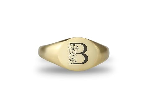 Personalized Name Initial Ring - Engraved Custom Letter Jewelry - Delicate Round Signet Christmas Gift