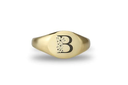 Personalized Name Initial Ring - Engraved Custom Letter Jewelry - Delicate Round Signet Christmas Gift