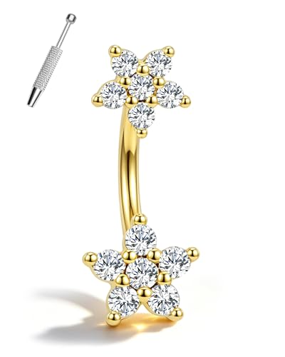 Minimalist Flower Rook Piercing Jewelry, 16G 5A CZ Eyebrow Piercing, Stainless Steel Rook Lobe Earrings 6/8MM - color: YG-6MM