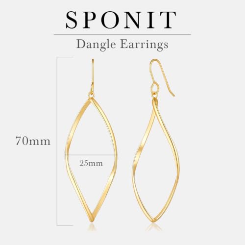 SPOINT 14K Gold Hoop Earrings for Women Gold Dangle Earrings for Women | Twisted Gold Hoop Earrings Rhombic 14K Gold Hoop Earrings Infinity Hanging Gold Dangle Drop Earrings for Women 25mm
