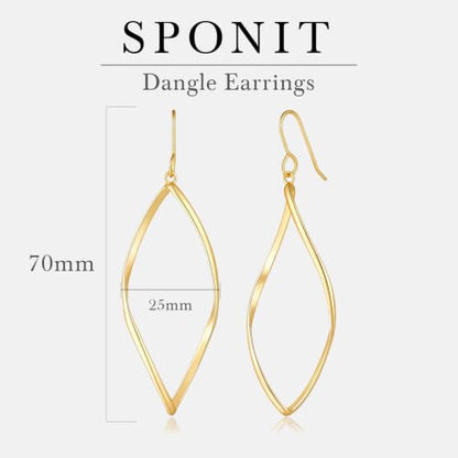 SPOINT 14K Gold Hoop Earrings for Women Gold Dangle Earrings for Women | Twisted Gold Hoop Earrings Rhombic 14K Gold Hoop Earrings Infinity Hanging Gold Dangle Drop Earrings for Women 25mm