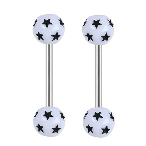 14G Acrylic Round Ball Star Tongue Rings Nipple Rings for Women 316L Stainless Steel Tongue Piercing Barbell Cute Tongue Studs Nipplerings Body Piercing Jewelry 16mm - color: White
