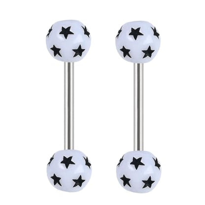 14G Acrylic Round Ball Star Tongue Rings Nipple Rings for Women 316L Stainless Steel Tongue Piercing Barbell Cute Tongue Studs Nipplerings Body Piercing Jewelry 16mm - color: White
