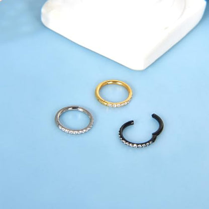 Lantine G23 Titanium Nose Rings Hoops Seamless Clicker Cz Nose Septum Piercings Rings Cute Diamond Hinged 16g 20g Cartilage Conch Daith Helix Tragus Piercing Jewelry - color: Gold, size: 16g 8mm