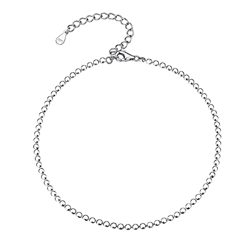 PROSILVER 925 Sterling Silver Ankle Bracelets For Women, Stylish Chain Anklets, Summer Beach Jewelry, 8.6-10.6 Inch Adjustable, Come with Box - style: 06 Beaded Anklet-2mm