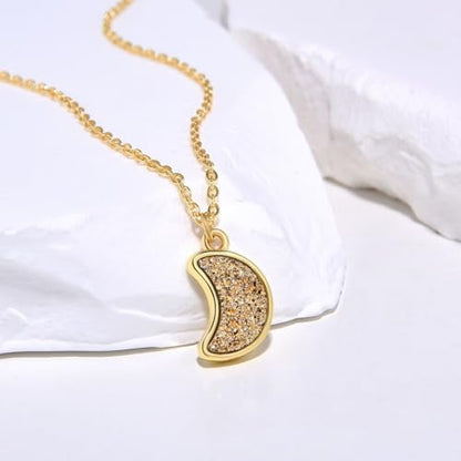 Adabele Natural Druzy Necklace Small Tiny Moon Gemstone Pendant 18 inch Sparkly Agate Stone Crystal Women Jewelry Tarnish Resistant Stainless Steel/Gold Plated Chain - color: Gold druzy - gold plated
