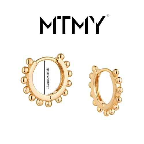 Huggie Hoop Earrings 14K Gold Plated Cubic Zirconia Dainty Simple Cute Beads Elegant CZ Circle Small Hoop Earring for Women Minimalist Handmade Hypoallergenic Jewelry - color: Beaded A