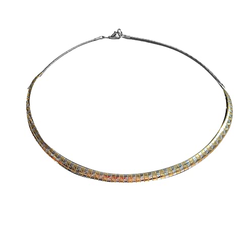 JAJAFOOK 4/6/8 MM Width Snake Bone Chain Stainless Steel Slash Wavy Flat Omega Collar Necklace - color: 6mm Silver Gold