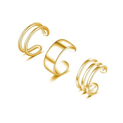 SLUYNZ Solid 925 Sterling Silver Ear Cuff Earrings for Women No Piercing Cartilage Earrings Tri Earrings, Helix Cuff Earrings for Men - color: B-18K Gold Plated