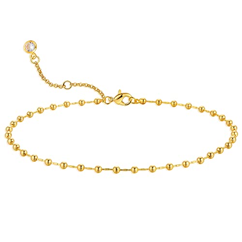 MEVECCO Anklet for Women Gold Chain 14K Gold Plated Dainty Boho Beach Summer Simple Foot Jewelry Ankle Bracelet - style: Ball Small