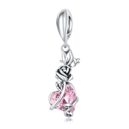 CYCUFF 925 Sterling Silver Charms Suitable for Charm Necklaces, Bracelet Pendants Beads Jewellery Gift for Women - color: Butterfly Rose Heart Zirconia Charm
