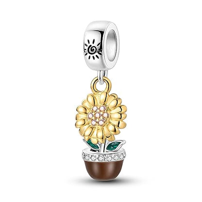 MULA 925 Sterling Silver Charms for Bracelets and Necklace Family Pendants | Airplane Travel Dangle Beads Family Tree Jewelry Charms for Women - color: Flowerpot