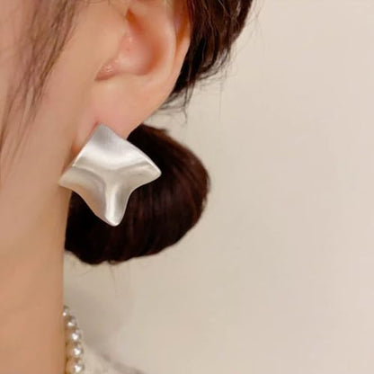 Unique Abstract Earrings For Women,Geometric Statement Stud Earring Large Hypoallergenic Earring for Gift - color: white gold plated Brushed