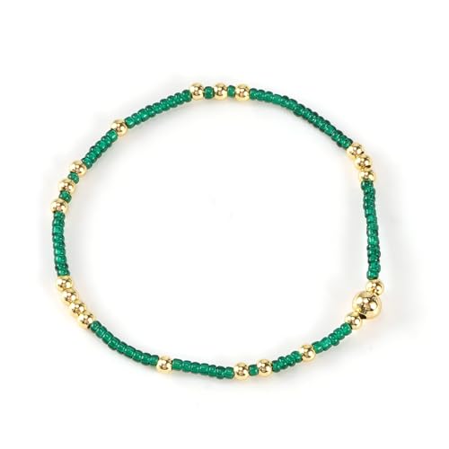Gold Small Ball Seed Bead Stackable Bracelets Set For Women, Stretch Accessories Handmade Dainty, Daily Party Friendship Gift - color: Green