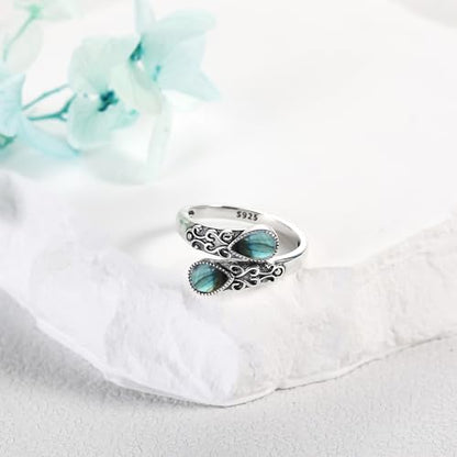 Ring for Women Sterling Silver Adjustable Band Open Rings Jewelry Gifts for Girls - style: Labradorite