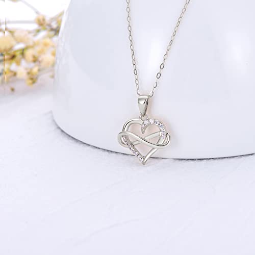 SISGEM 14kt Real Gold Heart Infinity Necklace for Women, Dainty Gold Love Heart Pendant Jewelry Anniversary Birthday Gifts for Her, Wife, Mom 18inch - color: White Gold