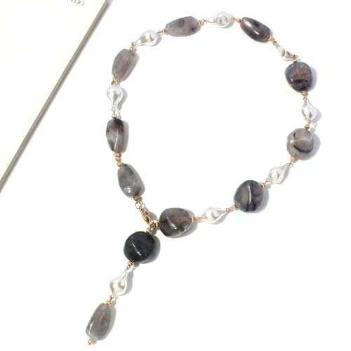 Colorful Crystal Long Necklace for Women Dainty Boho Y-Shaped Color Bead Necklaces Sparkly Rhinestone Pendant Layered Gold Long Chain Choker Good Luck Trend Jewelry Gift Jewelry - color: Grey