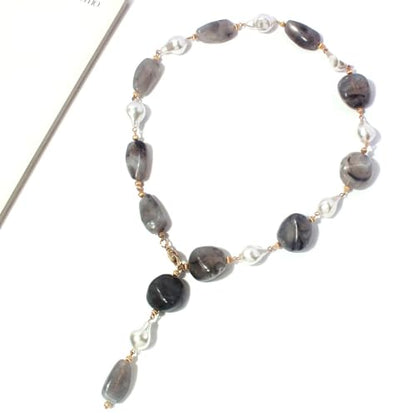 Colorful Crystal Long Necklace for Women Dainty Boho Y-Shaped Color Bead Necklaces Sparkly Rhinestone Pendant Layered Gold Long Chain Choker Good Luck Trend Jewelry Gift Jewelry - color: Grey