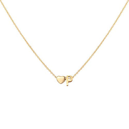 Glimmerst Initial Heart Necklace 18K Gold Plated Stainless Steel Tiny Heart Letter Necklace Personalized Monogram Name Necklace for Women - style: P