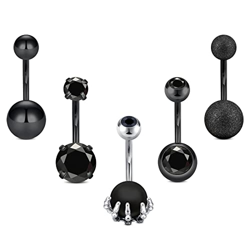 Belly Button Rings Stainless Steel 14G CZ Opal Navel Rings Barbells Women Girls Belly Piercing Jewelry - color: Black Color-Style E: 5 PCS-