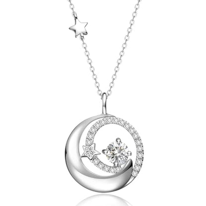 FANCIME Birthstone Necklaces 925 Sterling Silver Moon and Star Pendant Fine Jewelry Birthday Mothers Day Gifts for Mom Wife Her Daughter, Adjustable Chain 16+2" - color: Apr.- Simulated Diamond