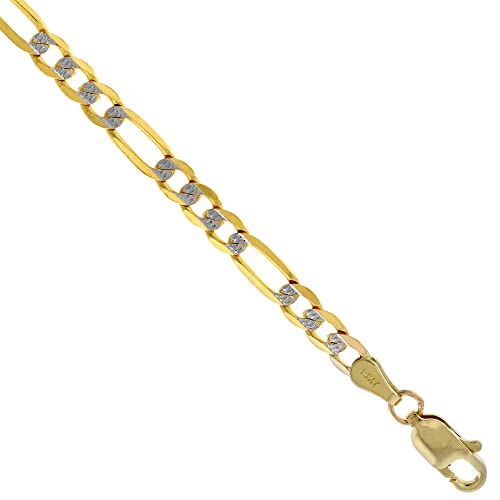 Inc. Solid 14k 2-Tone Gold Pave Diamond Cut 4mm Figaro Chain Necklaces & Bracelets for Women & Men Lobster Clasp 8-26 inch