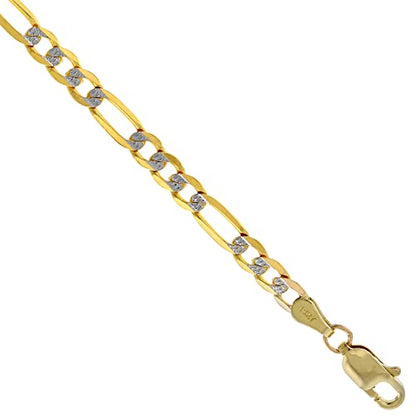 Inc. Solid 14k 2-Tone Gold Pave Diamond Cut 4mm Figaro Chain Necklaces & Bracelets for Women & Men Lobster Clasp 8-26 inch