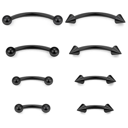 Lcolyoli 14G Snake Eyes Piercing Jewelry Tongue Curved Barbell Surgical Steel Small Belly Button Ring Eyebrow Piercing Jewelry Vertical Labret Lip Jewelry for Women Men Bar Length 8mm 10mm 12mm 14mm - color: black,14g