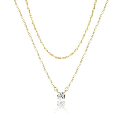 Tewiky Dainty 14k Gold Plated/Silver Cubic Zirconia Necklaces for Women | Simple CZ Jewelry Necklaces Trendy Gifts - color: Gold sterling silver layer CZ
