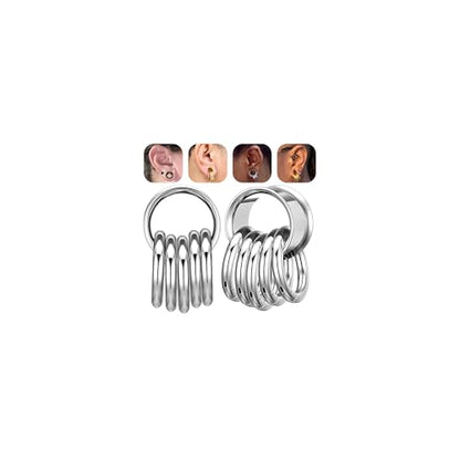 1 Pair Ear Guages with Rings 316L Stainless Steel Saddle Plugs for Ears Hypoallergenic Hoop Earrings Weights Stretchers Ears Tunnels Expander Piercing 0G 00G 1/2" 9/16" - color: Silver;5/8"(16mm)