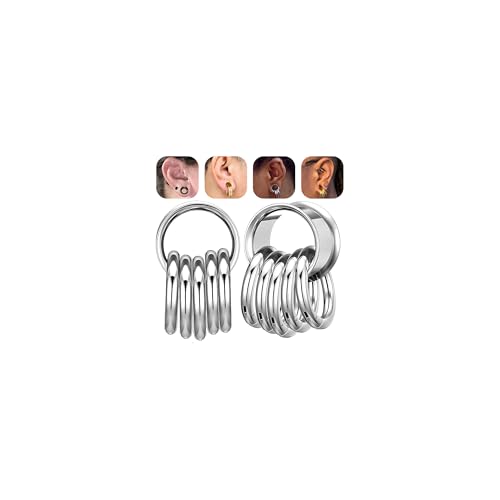 1 Pair Ear Guages with Rings 316L Stainless Steel Saddle Plugs for Ears Hypoallergenic Hoop Earrings Weights Stretchers Ears Tunnels Expander Piercing 0G 00G 1/2" 9/16" - color: Silver;5/8"(16mm)