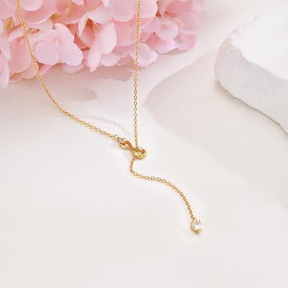 Lariat Gold Necklaces for Women - 18k Gold Plated Long Necklace,Y-Shaped Choker Simple Necklace Layered Beaded Chain Drop Necklace Trendy Jewelry Hypoallergenic,Valentine Day Wedding Prom Gift For Her
