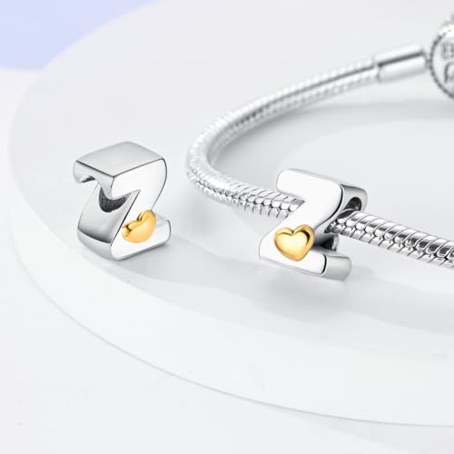 925 Sterling Silver Letter Charms A-Z for Bracelet Necklace Alphabet Bead | Heart letter A B C D G J charm initial gold Pendant beads Jewelry Gift for Women - color: Letter Z