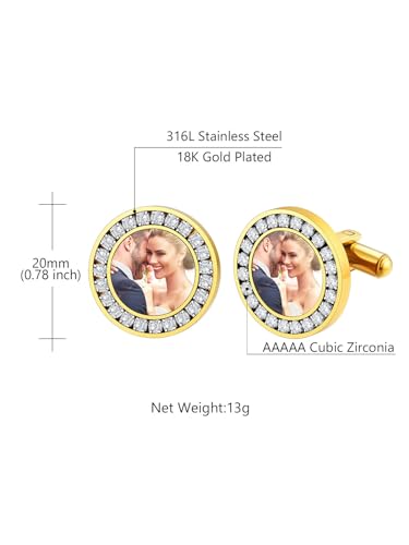 Custom4U Custom Photo Cufflinks for Men Father of the Bride Gifts - color: B-Round Photo-Gold