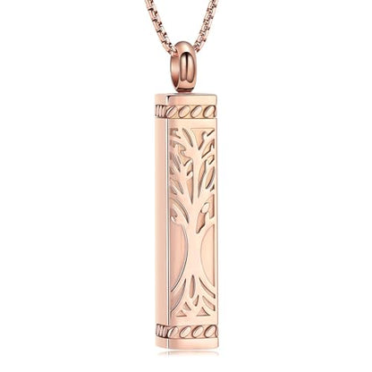Imrsanl Tree of Life Urn Necklace for Men Women Bar Cremation Jewelry for Ashes Keepsake Ashes Necklace Pendent - color: Rose Gold